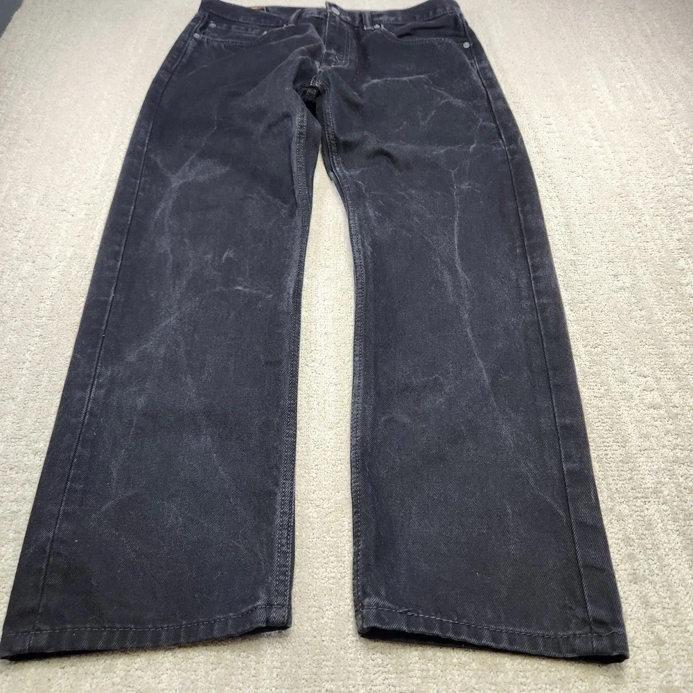 Levis 505 Jeans Men 34x30 *READ Black Denim Stretch Straight Leg Grunge‎ Biker